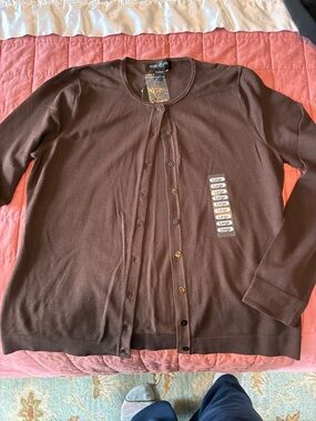 august silk Brown Button-Front Cardigan NWT
